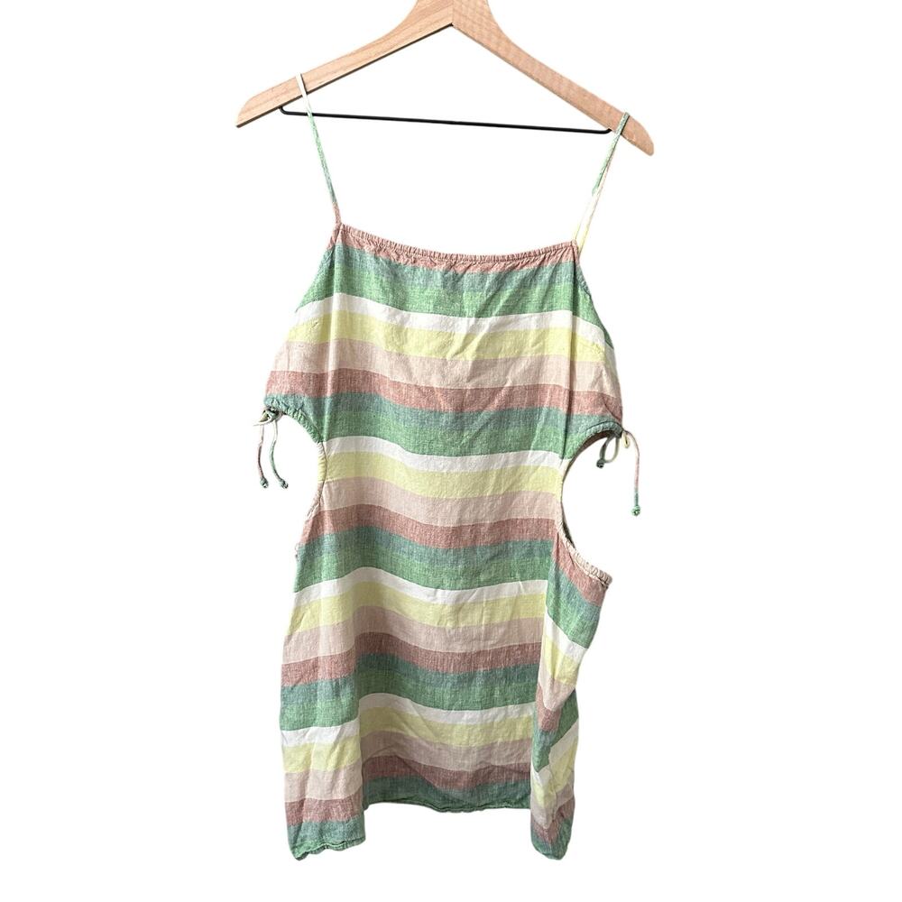 Aerie Linen Blend Multicolor Striped Side Cut Out Mini Dress XL
